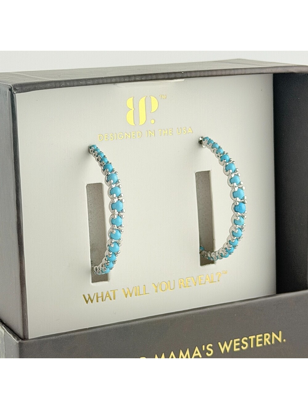 Bomb Party OUTLAW Earrings "Born To Run The Ranch" Turquoise & CZ on Rhodium